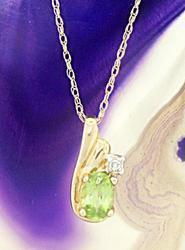 Oval Peridot & Diamond Gold Pendant Necklace