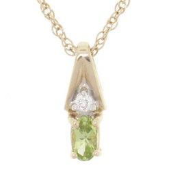 Oval Peridot and Diamond 14K Gold Pendant Necklaceoval 