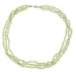 Raw Peridot Gemstone Necklace w/Gold Clamshell clasp