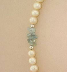 Freshwater White Pearl Aquamarine Sterling Silver Necklace