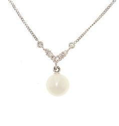 White Pearl and Diamond 14K White Gold Necklace