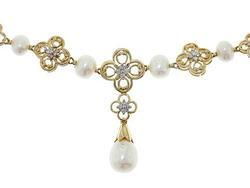 White Pearl and Diamond 14K Gold Necklace