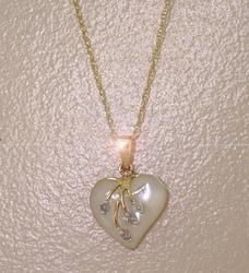Mother of Pearl and Diamond Drop Dangle Gold Pendant Necklacemother 
