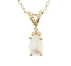 White Pearl and Diamond Gold Pendant Necklace