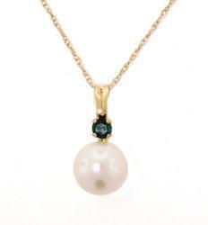 Pearl and Emerald Gold Pendant Necklacepearl 