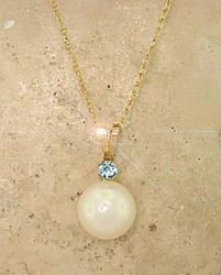 Pearl and Aquamarine Gold Pendant Necklacepearl 