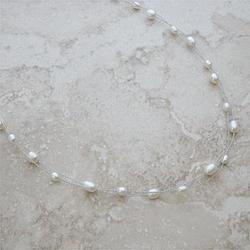 White Pearl Sterling Silver  Wire Necklacewhite 
