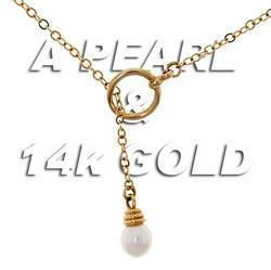 21in White Pearl 14K Gold Lariat Necklace Lariatwhite 