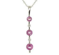 3 Stone Pink Sapphire Diamond 14K White Gold Drop Pendant Necklacestone 