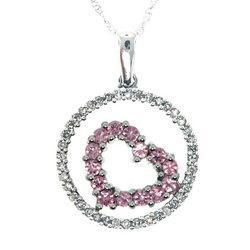 Pink Sapphire Diamond White Gold Heart Circle Dangle Pendant Necklacepink 