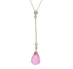Briolette Cut Pink Topaz Diamond 14K Gold Beaded Dangle Drop Pendant Necklacebriolette 