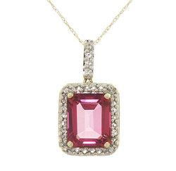 Emerald Cut Pink Topaz Diamond Gold Dangle Pendant Necklaceemerald 