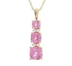 Pink Topaz Three-stone Diamond Gold Dangle Pendant Necklacepink 