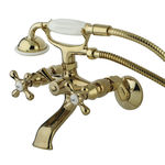 Kingston Brass 3 1/2 in. to 8 1/2 in. Adjustable Center Spread Wall Mount Clawfoot Tub Filler with Hand Shower KS265PB, Polished Brass