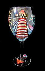 Lively Lighthouses Design - Hand Painted - Grande Wine -16 oz.lively 