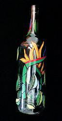 Bird of Paradise Design - Hand Painted - Wine Bottle with Hand Painted Stopperbird 