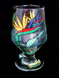 Bird of Paradise Design - Hand Painted - High Ball - All Purpose Glass - 10.5 oz.bird 