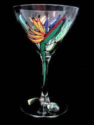 Bird of Paradise Design - Hand Painted - Martini - 7.5 oz.bird 