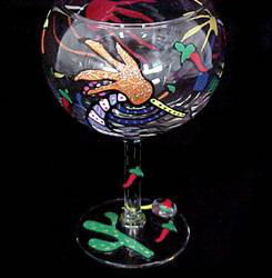Chilies & Kokopelli Design - Hand Painted - Goblet - 12.5 oz.chilies 