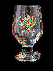 Christmas Trees Design - Hand Painted - High Ball - All Purpose Glass - 10.5 oz.christmas 
