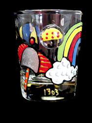Raindrops & Rainbows Design - Hand Painted - Collectible Shot Glass - 2 oz.raindrops 