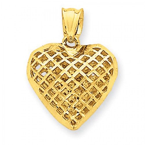 14k Yellow Gold Crosshatched Hollow Heart Charm For Ladies