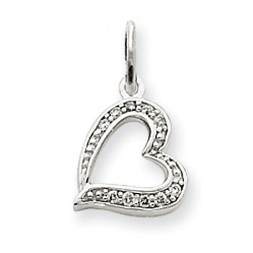 Diamond Heart Charm in White Gold - 14kt - Round Brilliant Shape - Classy