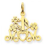 Flowered #1 Mom Charm in Yellow Gold - 14kt - Attractive - Women