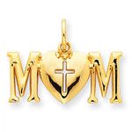 Heart Cross Mom Charm in Yellow Gold - 14kt - Glossy Finish - Dazzling - Women