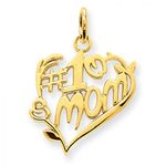 Number 1 Mom Heart Charm in 14kt Yellow Gold - Glossy Polish - Astonishing