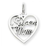 Super Mom Heart Charm in 14kt White Gold - Mirror Finish - Compelling - Women
