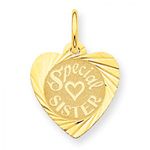 Special Sister Heart Charm in Yellow Gold - 14kt - Charming - Women
