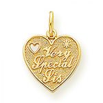 Very Special Sis Heart Charm in Yellow Gold - 14kt - Delightful - Women