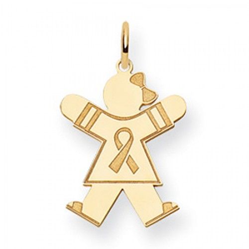 Breast Cancer Ribbon Girl Charm in Yellow Gold - 14kt - Excellent - Women