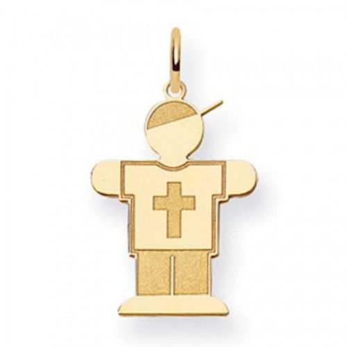 Cross Boy Charm in Yellow Gold - 14kt - Glossy Finish - Grand - Women