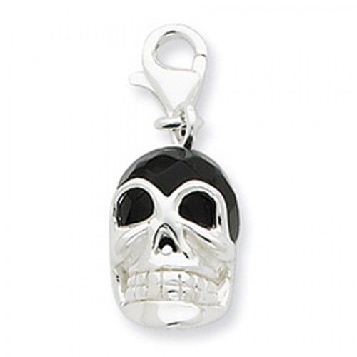 Onyx Skull Charm in Sterling Silver - Special Shape - Polished Finish - Enticing