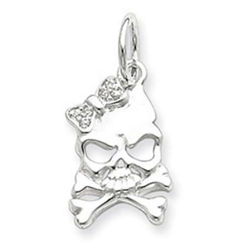 Cubic Zirconia Crowned Skull Charm in Sterling Silver - Round Shape - Ravishing
