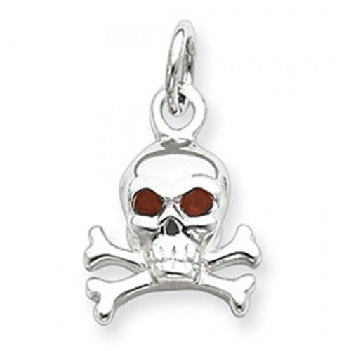 Cubic Zirconia Skull Ribbon Charm in Sterling Silver - Round Shape - Pleasing
