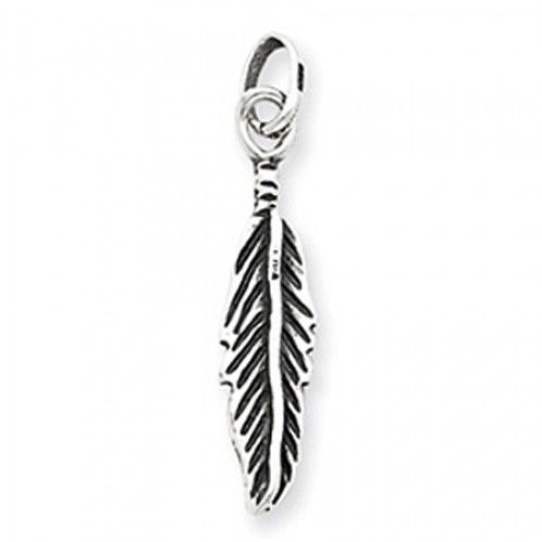 Feather Charm in Sterling Silver - Mirror Polish - Dazzling - Unisex Adult