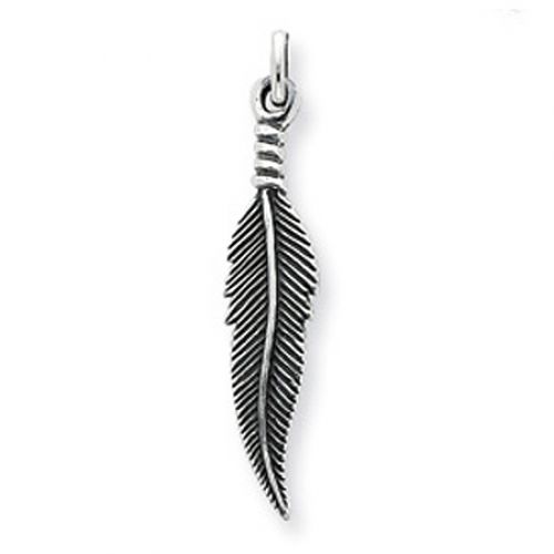 Feather Charm in Sterling Silver - Glossy Finish - Pretty - Unisex Adult