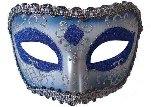 Medieval Opera Mask Blue Silve