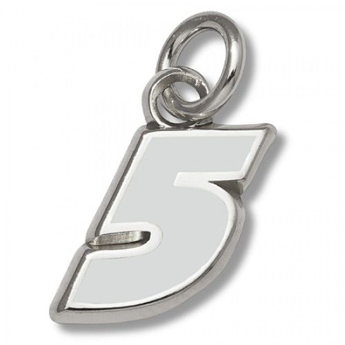 Number 5 Charm - Nascar - Racing in 10kt White Gold - Graceful - Unisex Adult