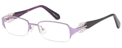 Womens Sharp Floral Thin Half Frammed Prescription Glasses in Purple