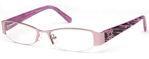 Womens Flower Etched Prescription Glasses with Half Frames in Pink