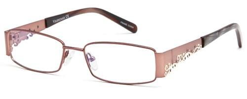 Womens Thin Oval Framed Prescription Rxable Glasses with Jeweled Design in Brown