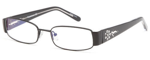 Womens Thin Oval Framed Prescription Glasses with Jeweled Design in Black