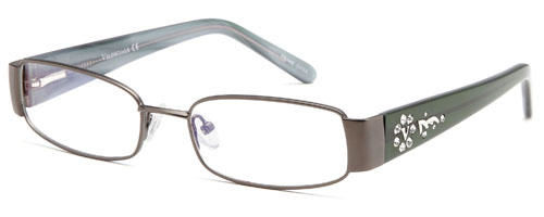 Womens Thin Oval Framed Prescription Glasses with Jeweled Design in Gunmetal
