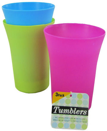 3-Pack Colored Plastic Tumblers Case Pack 24