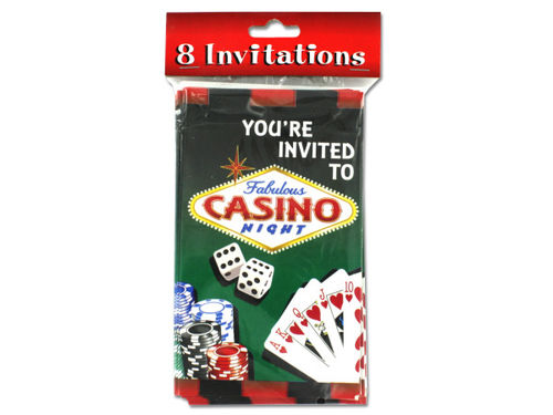 Casino night party invitations, pack of 8