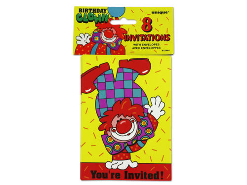 Clown party invitations, pack of 8